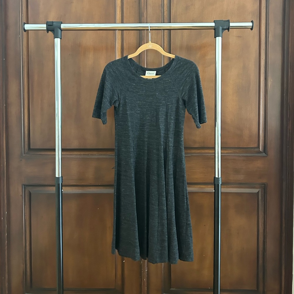 Ganni knit dark charcoal short sleeve A-line dress. Perfect casual dress